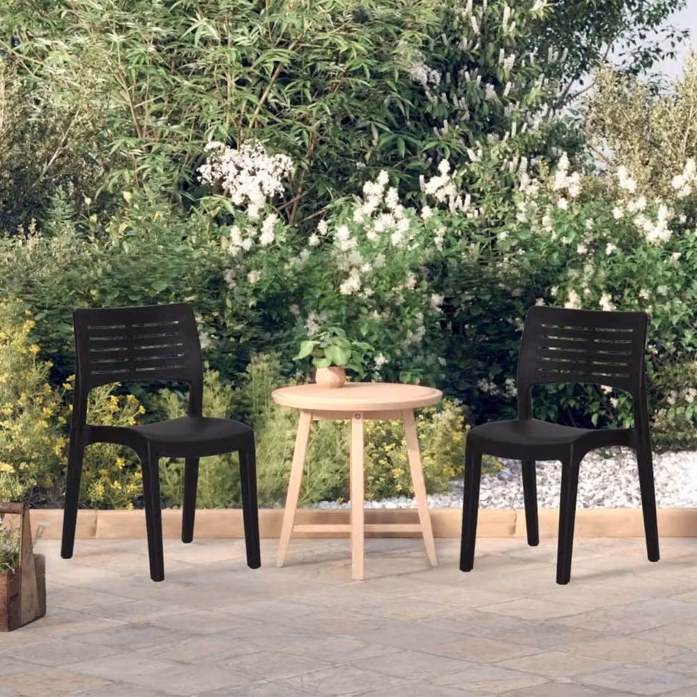 Berkfield Home Set of 2 Modern Anthracite and Black Polypropylene Garden Chairs – 2