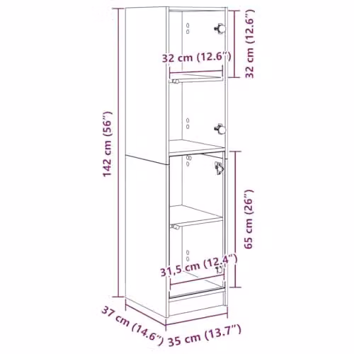 vidaXL Modern Black Oak Highboard with Glass Doors and Internal Shelves, W/D/H: 35 x 37 x 142 cm – 3