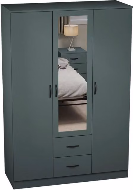 FORGEVIO Green Modern Wide Wardrobe with Matt Hinged Glass Doors and Mirror – 1
