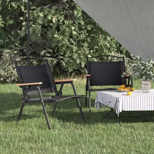 Berkfield Home Camping Chairs, 2 Pack, Black Oxford Fabric, W/D/H: 54 x 43 x 59 cm