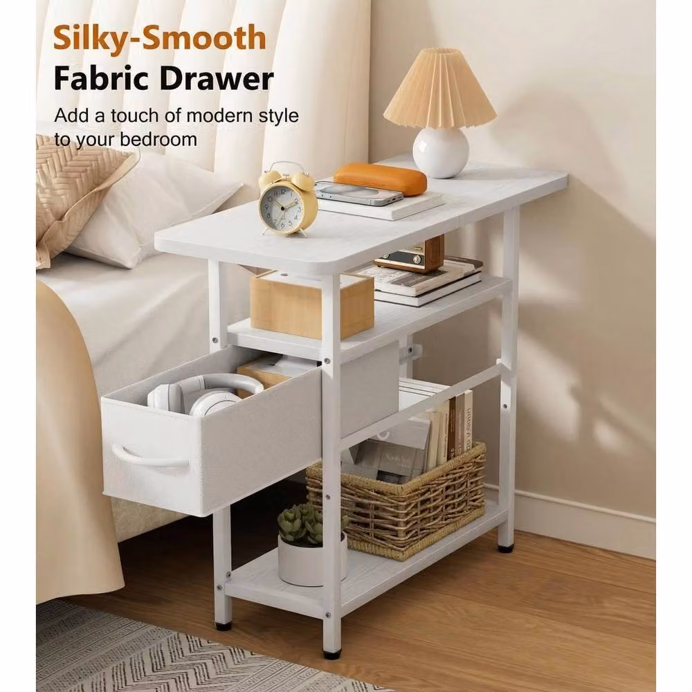 FORGEVIO Narrow 3-Tier Side Table with Drawers in White – 2