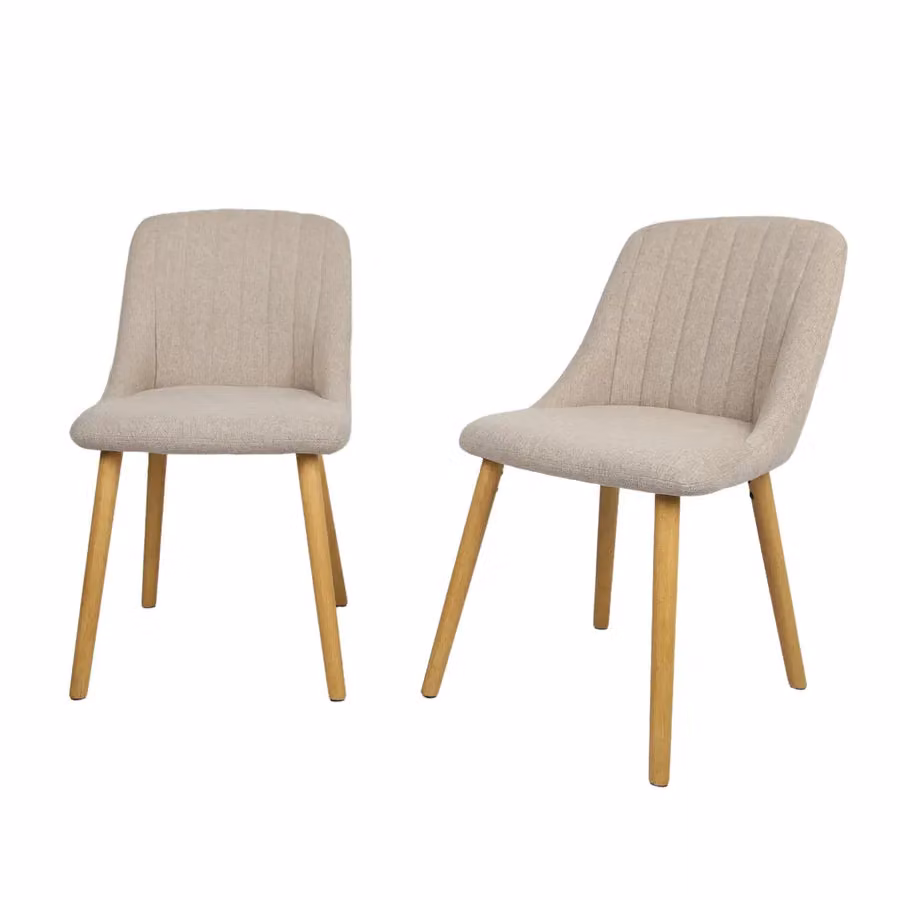 Home Garden Direct Emilia Dining Chairs in Beige Textured Linen with Rubberwood Legs (Set of 2) – 2
