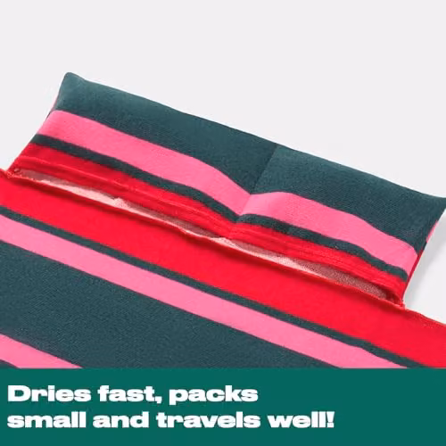 OHS Striped Microfibre Beach Towel for Adults, Green and Red, W: 75 cm, L: 215 cm – 5