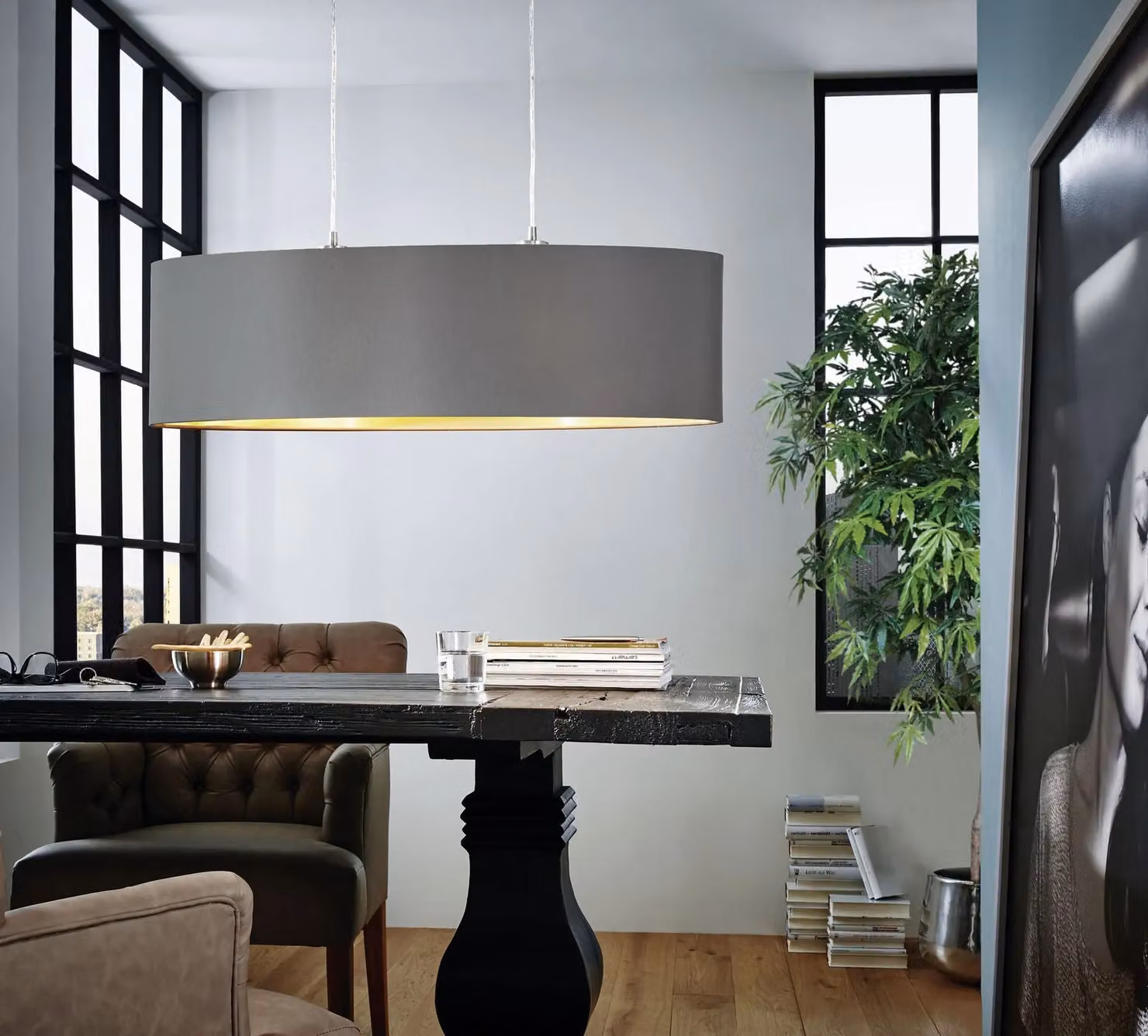 Loops Pendant Ceiling Light in Gold and Brass with Fabric Shade, E27, Height Adjustable – 2