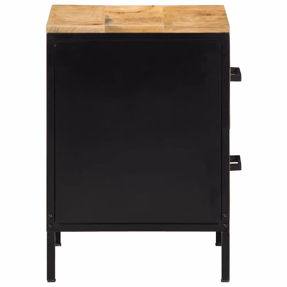 Berkfield Home Modern Bedside Cabinets, Set of 2, Solid Rough Mango Wood in Black, W: 40 cm, D: 35 cm, H: 50 cm – 4