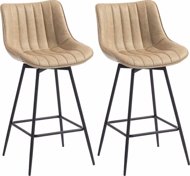 HOMCOM Set of 2 Modern PU Leather Swivel Bar Stools in Brown – 1