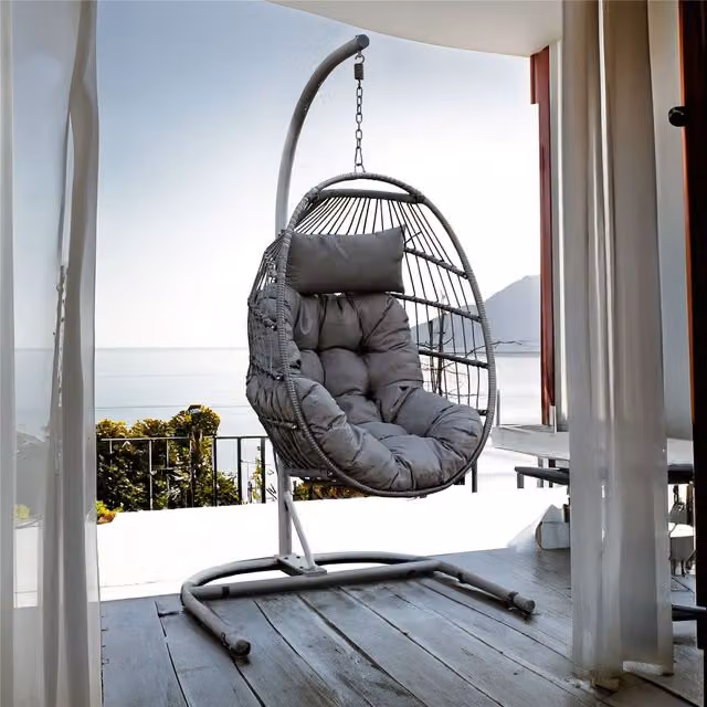 Oseasons Bali Rattan Hanging Egg Chair in Mixed Grey