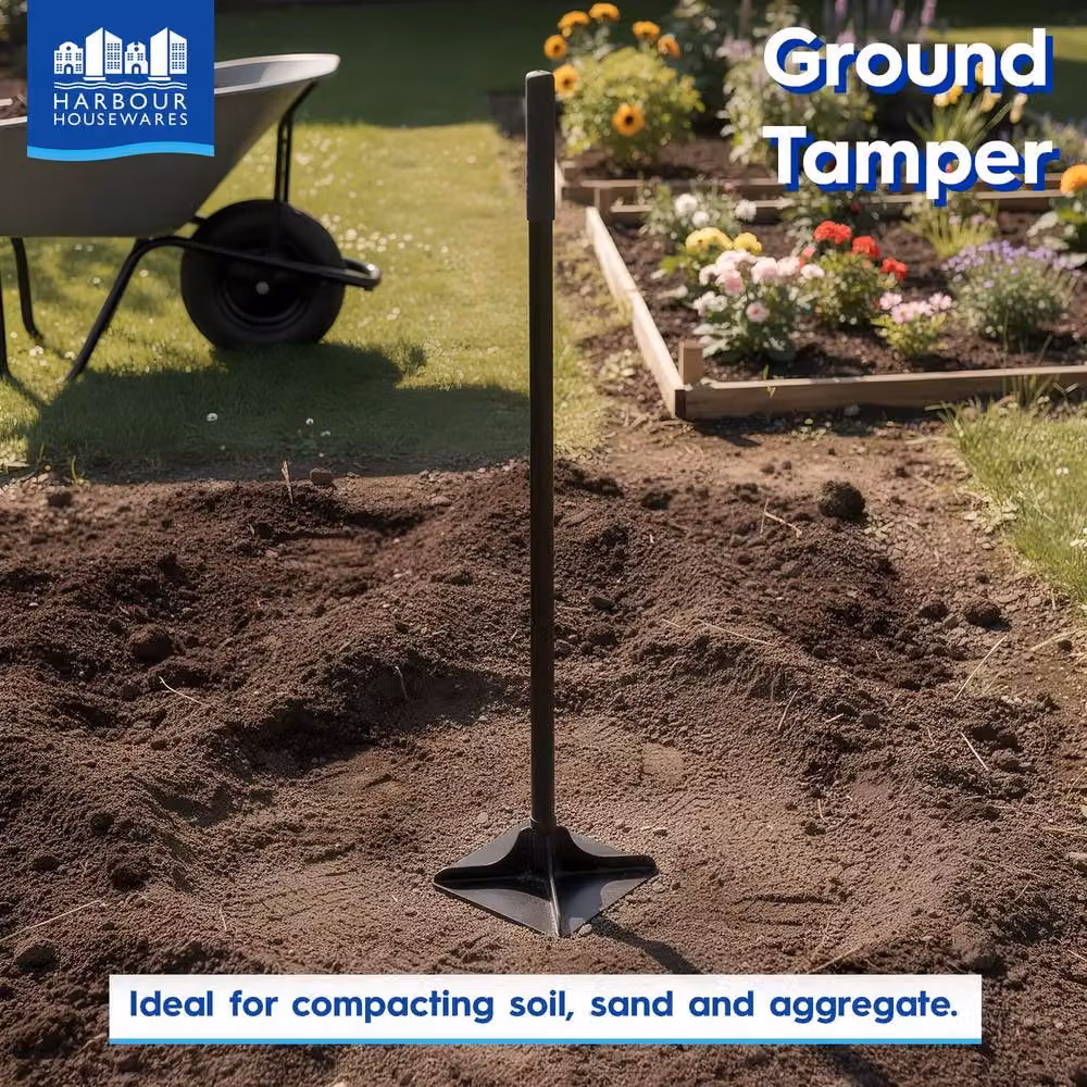 Harbour Housewares Manual Steel Iron Ground Tamper with 1.22m Handle in Black – 2