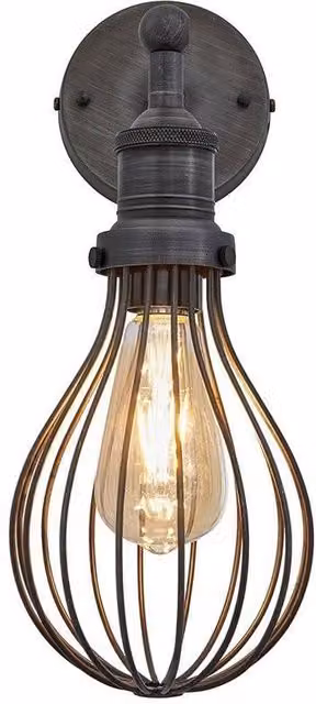 Industville Brooklyn Balloon Cage Wall Light in Grey Metal