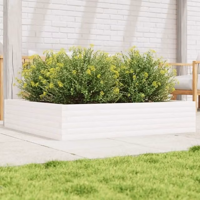 Berkfield Home White Pine Wood Garden Planter Tub W/D/H: 110 x 110 x 23 cm – 1