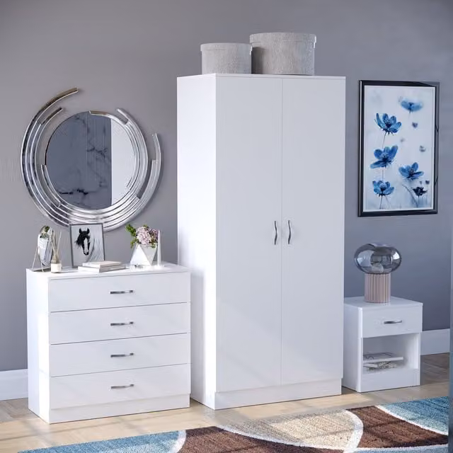 Vida Designs Riano Trio 3 Piece Modern White Bedroom Storage Furniture Set