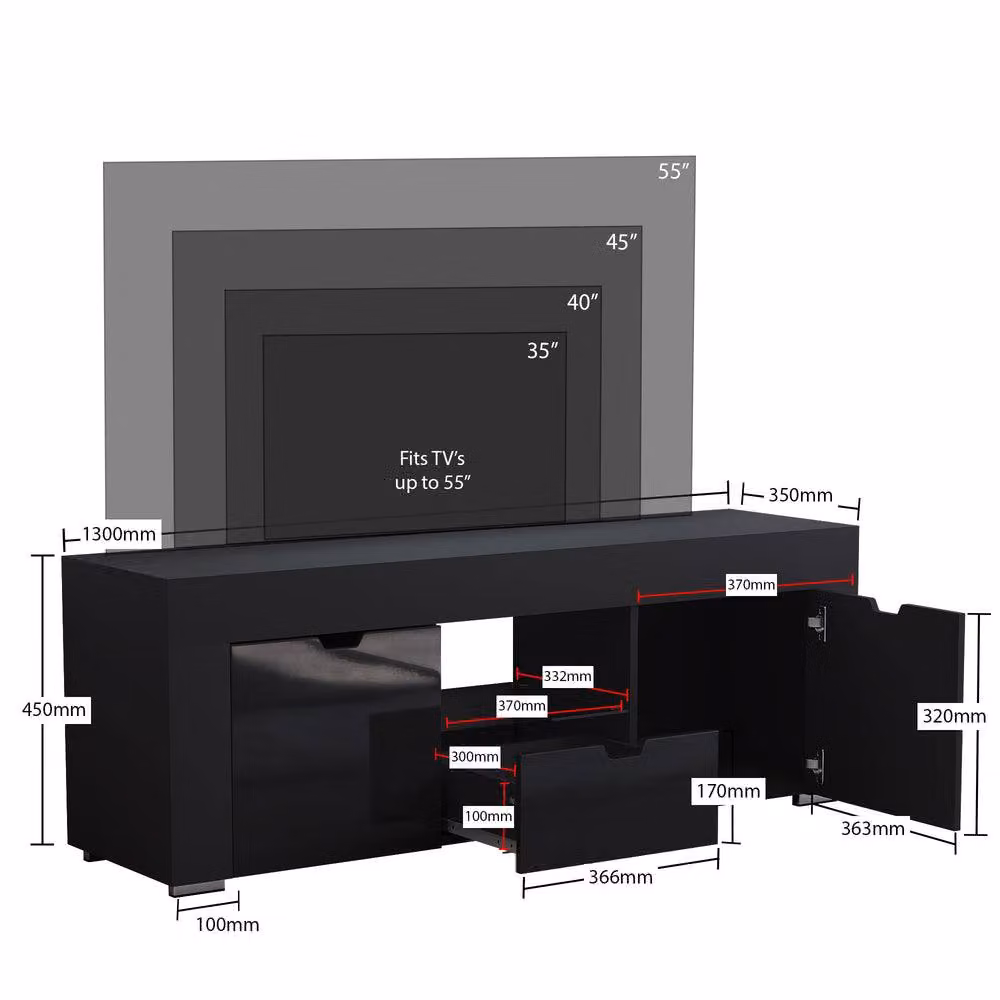 HD Designs Vida Designs Eclipse LED TV Unit in Black with 2 Doors and 1 Drawer – 3