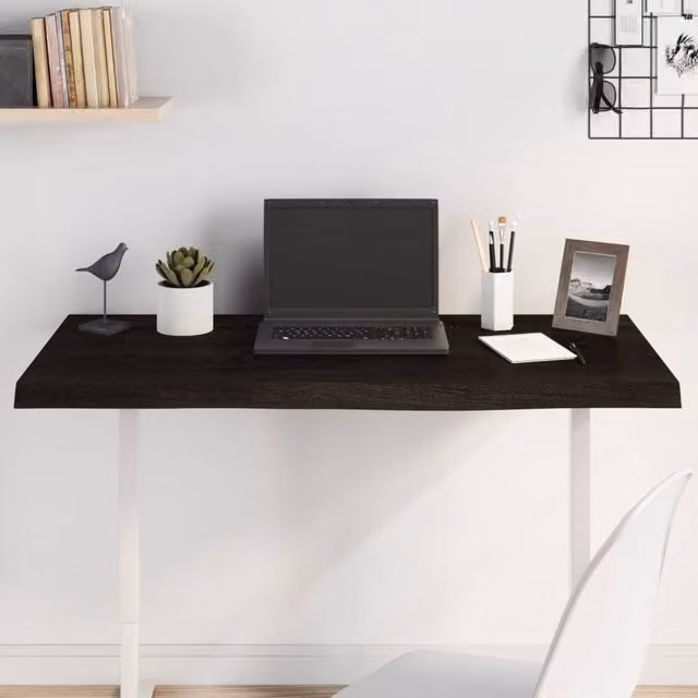 Berkfield Home Table Top Charcoal Oak Solid Wood Countertop, W: 100 cm, D: 50 cm, H: 2-6 cm
