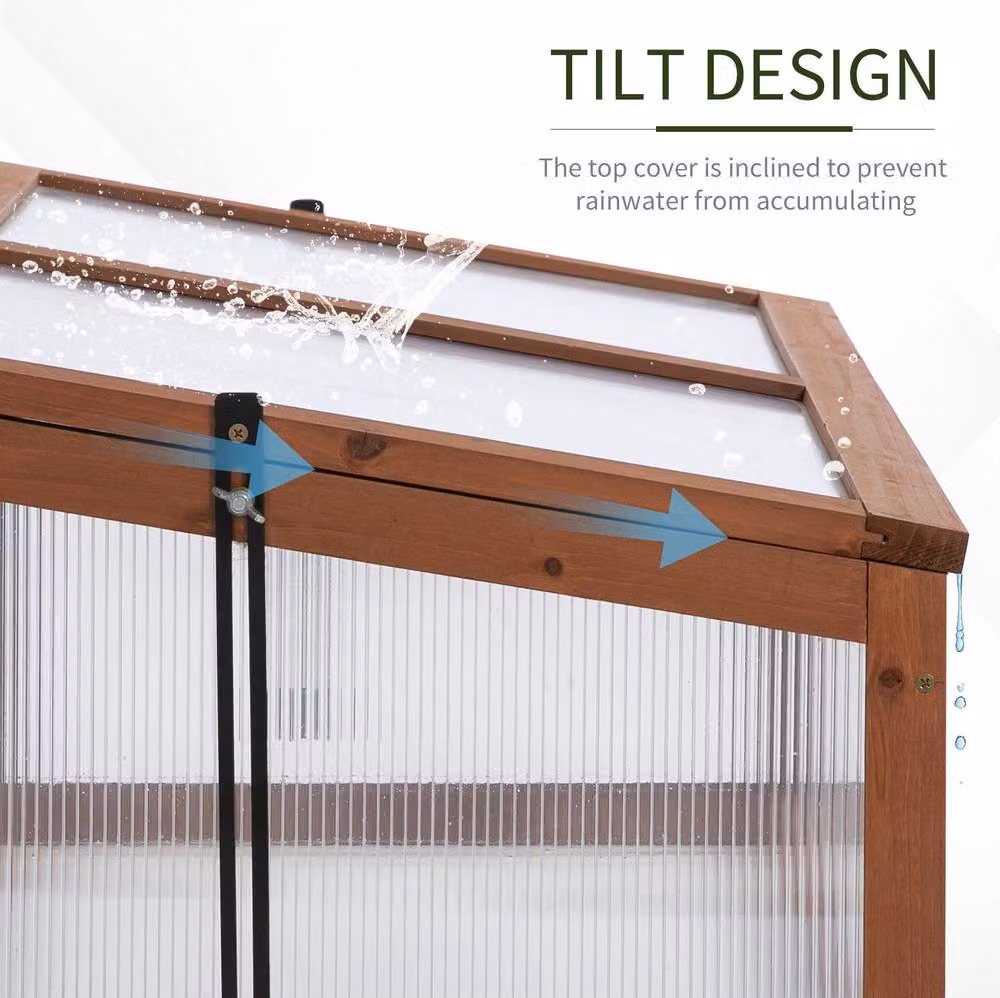 STILVORA Brown Wooden Cold Frame with Hinged Polycarbonate Top, W/D/H: 100 x 65 x 32 cm – 3