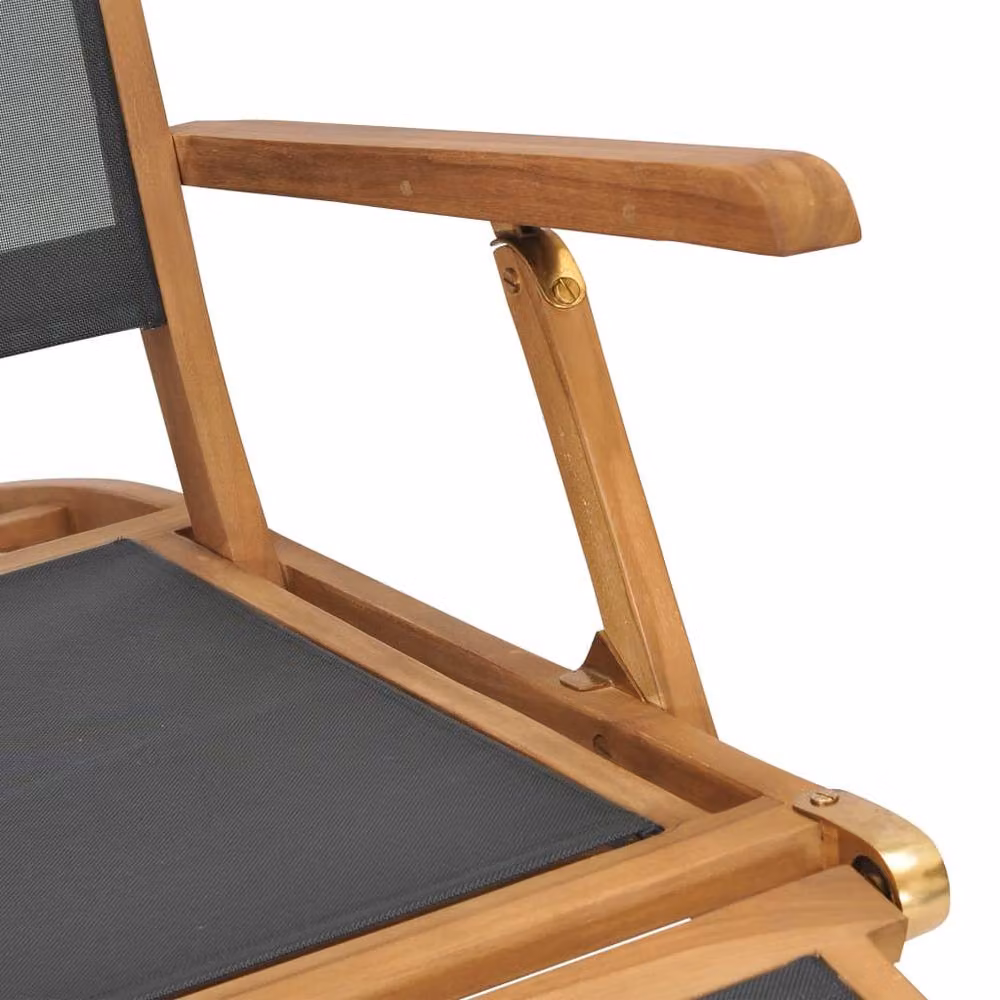 Berkfield Home Classic Deck Chair with Footrest in Black Lacquered Solid Teak Wood with Textilene Fabric, W/D/H: 60 x 90 x 60 cm – 2