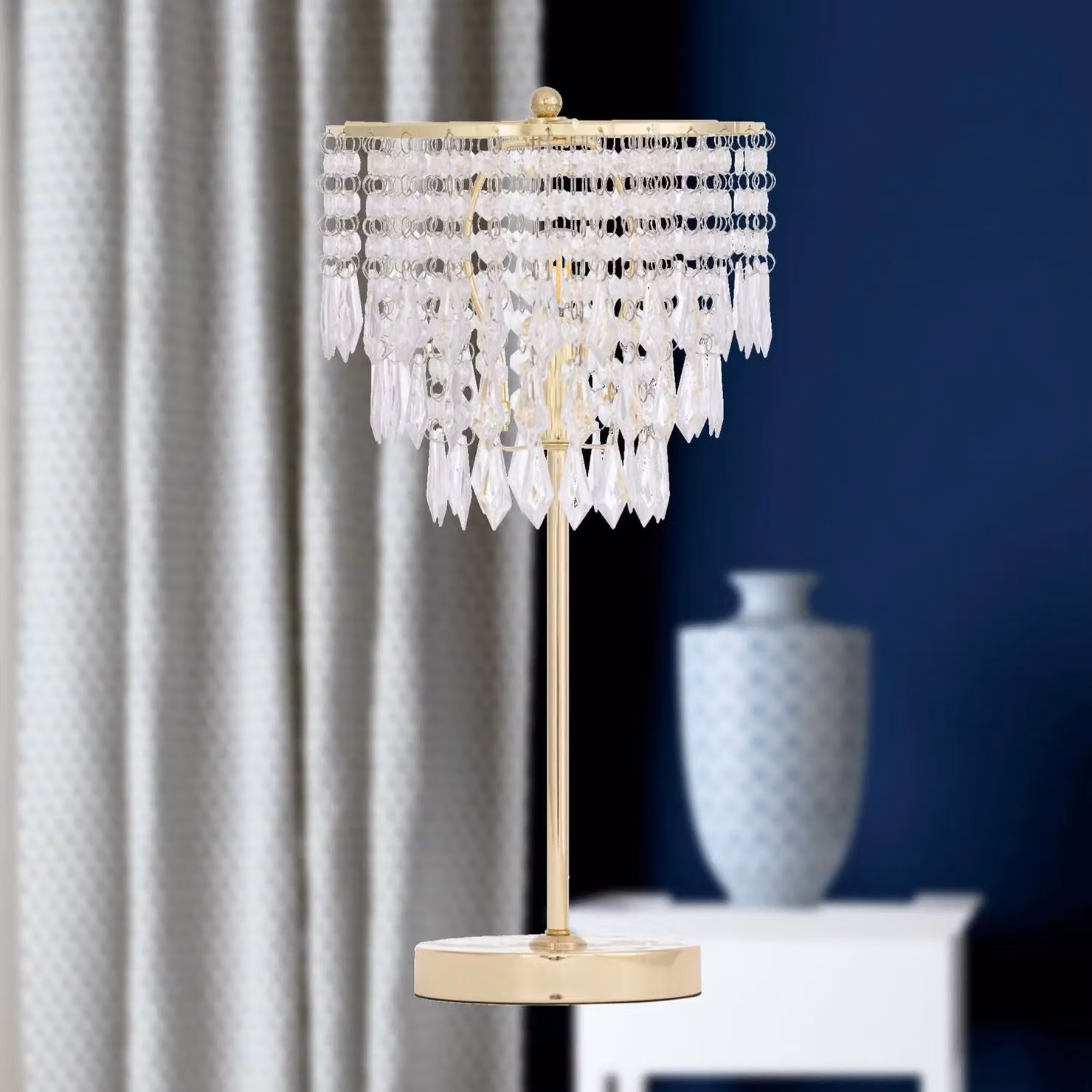 First Choice Lighting Cascada Gold and Transparent Acrylic Crystal Jewelled Table Lamp – 2