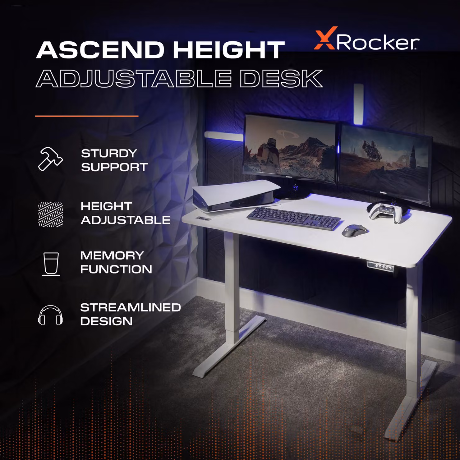 X Rocker Ascend Electric Height Adjustable Gaming Desk in White, W: 120 cm, D: 60 cm, H: 80 cm – 2