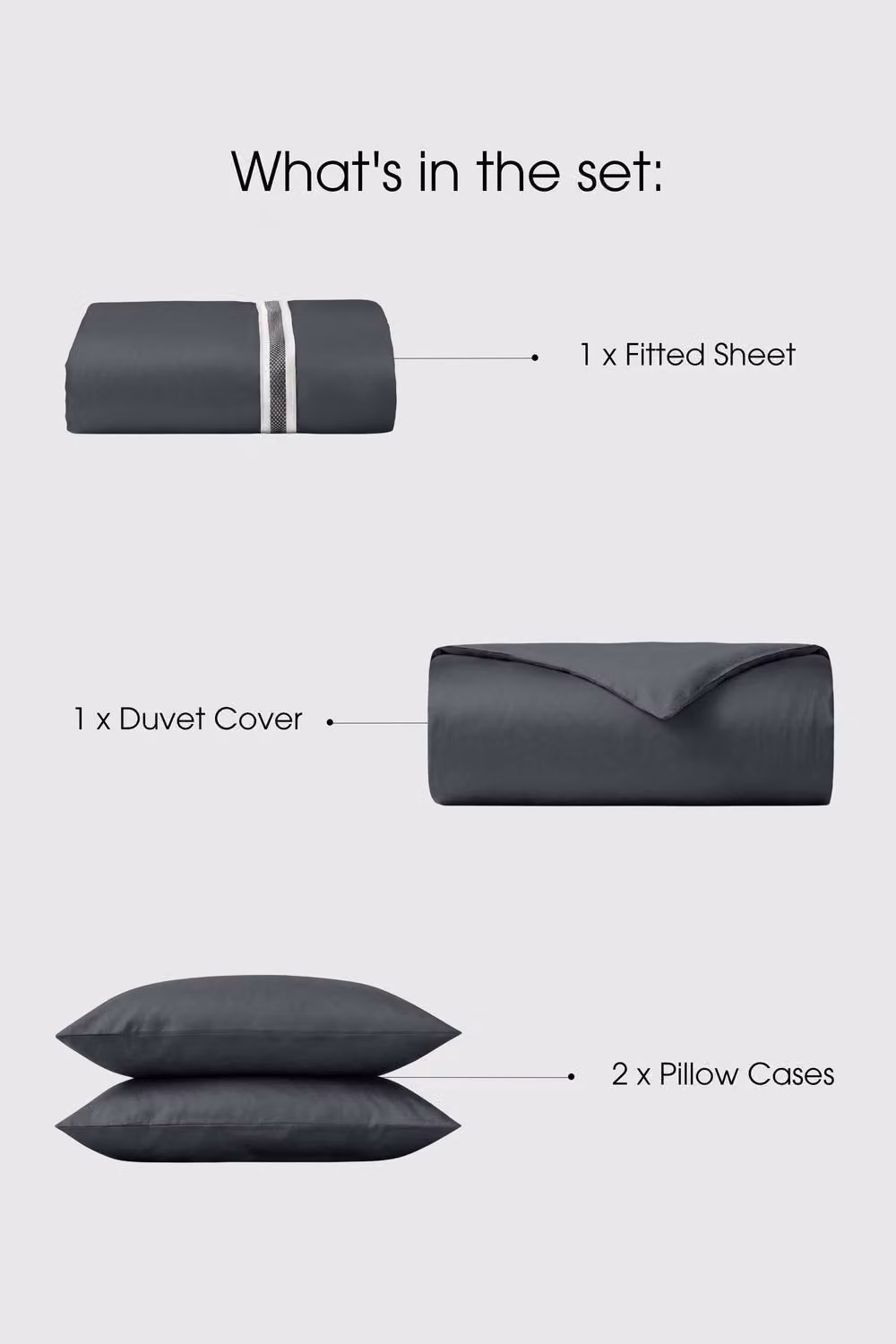 Bedable 100% Cotton Sateen Bedding Set, 460 Thread Count, Dark Grey, Single – 5