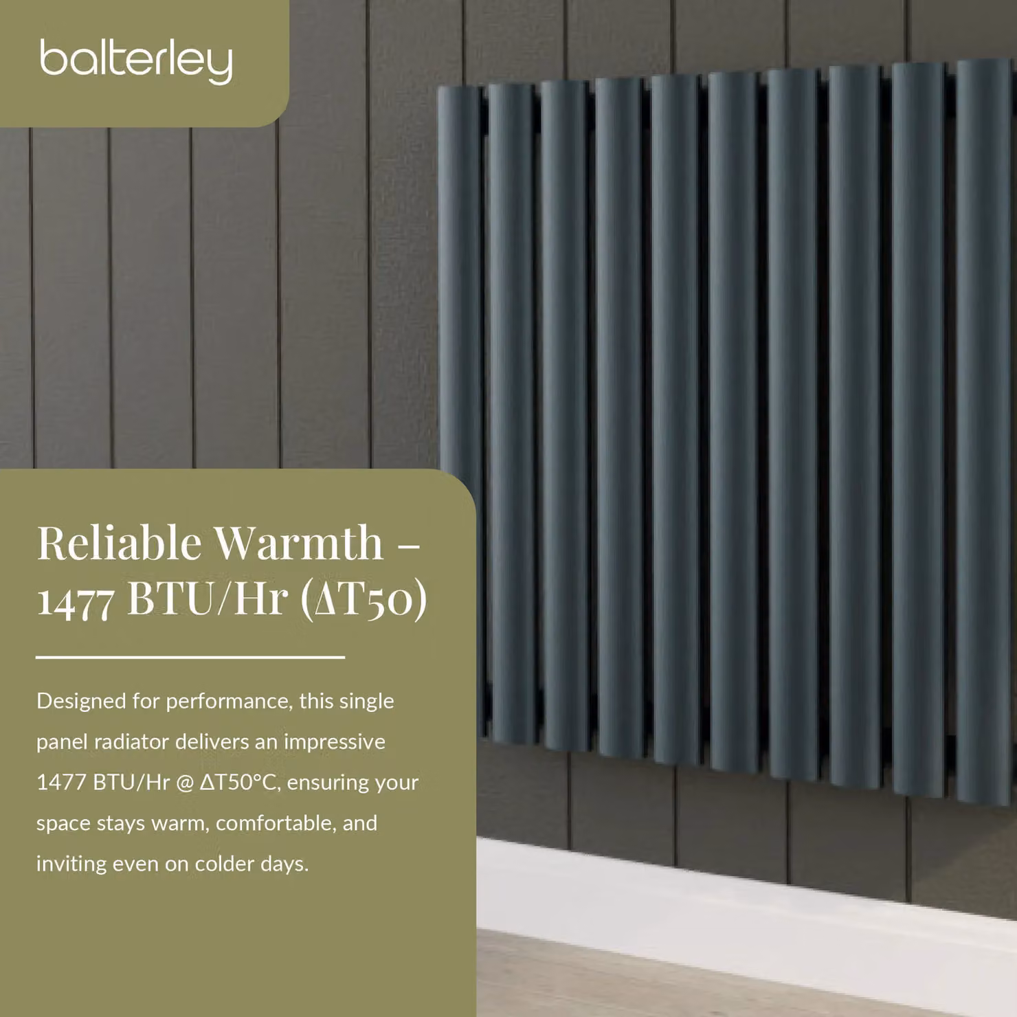 Balterley Embrace Horizontal Single Panel Radiator, Anthracite Grey, W: 60.0 cm, H: 58.6 cm – 3