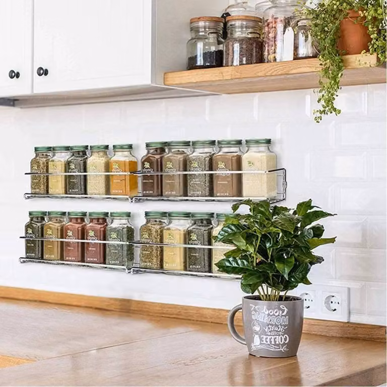 NESTLUNE Silver 2-Piece Metal Spice and Herb Jar Rack Holder for Kitchen Doors, W/H: 100 x 15 cm