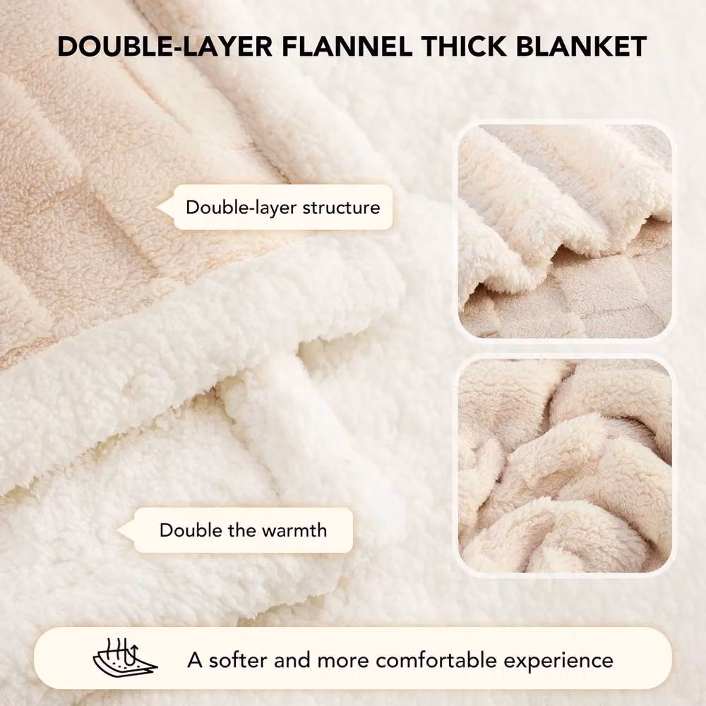 Havendro Winter Sherpa Fleece Blanket in Beige – 2