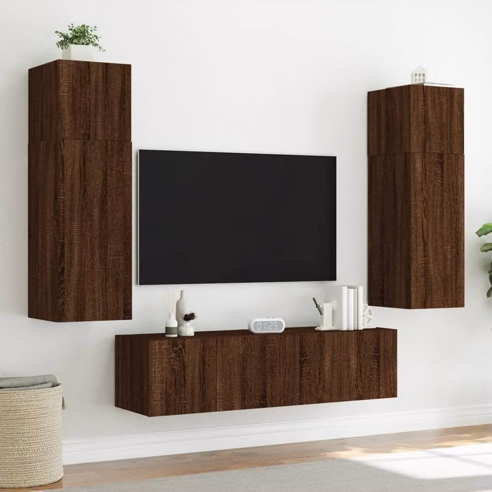 Berkfield Home Modern TV Wall Cabinet with LED Lights in Brown Oak, W/D/H: 80 x 35 x 31 cm – 5