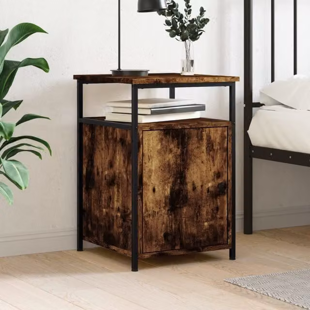 Berkfield Home Bedside Cabinet in Smoked Oak Brown, W/D/H: 40 x 42 x 60 cm