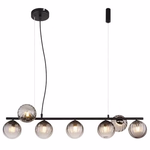 Netlighting Dallerta Bar Pendant Ceiling Light with Smoke Grey Glass Shade and Black Metal Finish, W/D/H: 95 x 17.5 x 120 cm