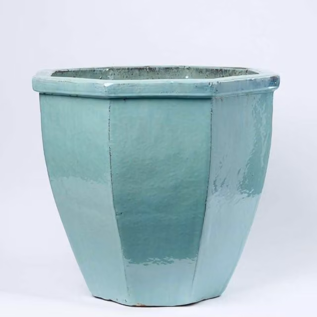 Primrose Blue and Turquoise Ceramic Octagonal Tabletop Planter Tub