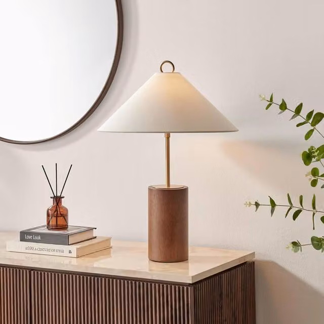 FurnitureboxUK Theo Table Lamp in White, Wood and Gold/Brass