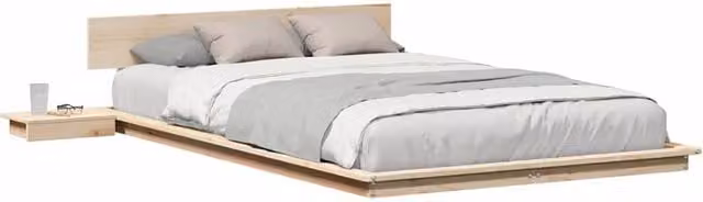 Berkfield Home Sturdy Solid Wood Floor Bed Frame with Bedside Shelves in Natural Pine, W/D/H: 120 x 200 x 41.5 cm