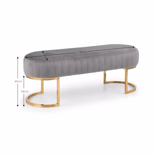 Julian Bowen Harrogate Grey Velvet and Gold Fabric Bench – 3