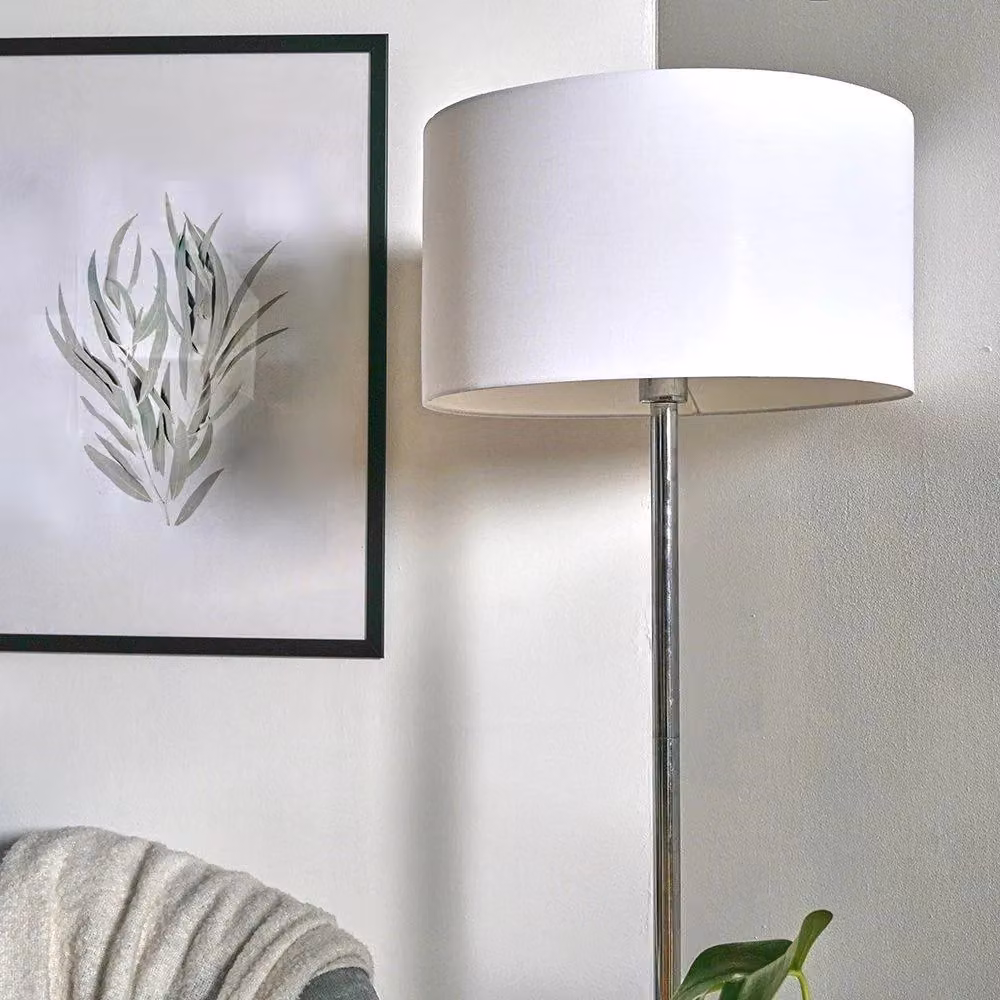 ValueLights Charlie Silver and White Chrome Floor Lamp with Fabric Cylinder Shade – 3