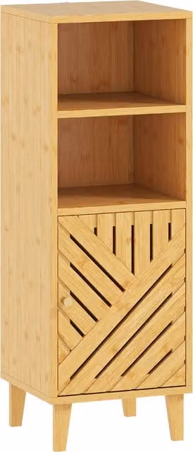 HOMCOM Slim Freestanding Bathroom Cabinet with Bamboo Door and Legs in Brown, W/D/H: 32 x 30 x 90 cm – 1