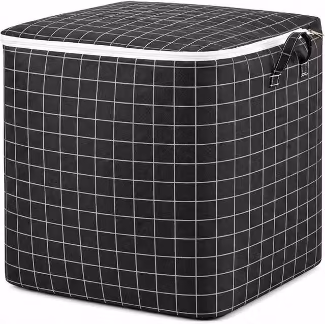 KORVIXA 125L Foldable Storage Bags with Zipper and Handles, Black, W: 43 cm, D: 53 cm, H: 55 cm – 1