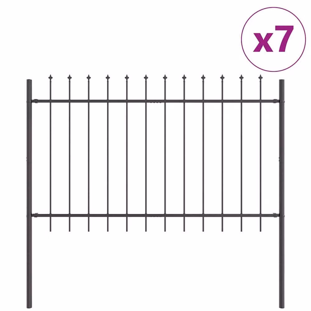 vidaXL Modern Grey Steel Garden Fence with Spear Top, W: 11.9 m, H: 1.5 m – 3