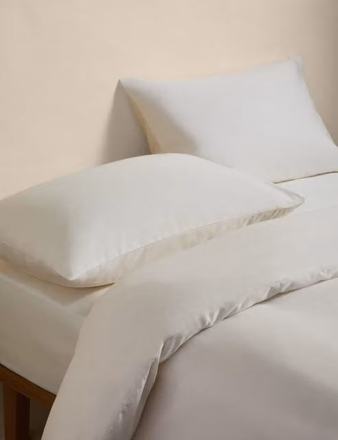 M&S Mako Satin Egyptian Cotton 400 Thread Count Bedding Set with Duvet Cover and Pillowcase, Beige, 200 x 200 cm