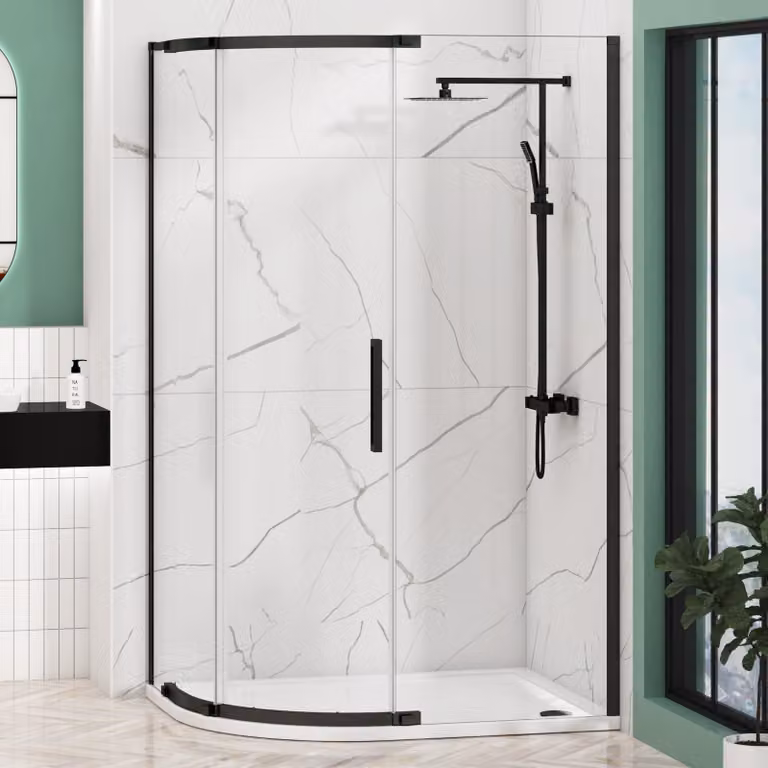 Royal Bathrooms Chelsea Single Door Offset Quadrant Shower Enclosure with LH Mineral Cast Stone Tray, Matt Black, W: 100 cm, D: 80 cm, H: 195 cm