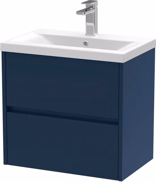 Balterley Wall Hung 2 Drawer Vanity Unit and Ceramic Basin, Midnight Blue, Width: 60 cm