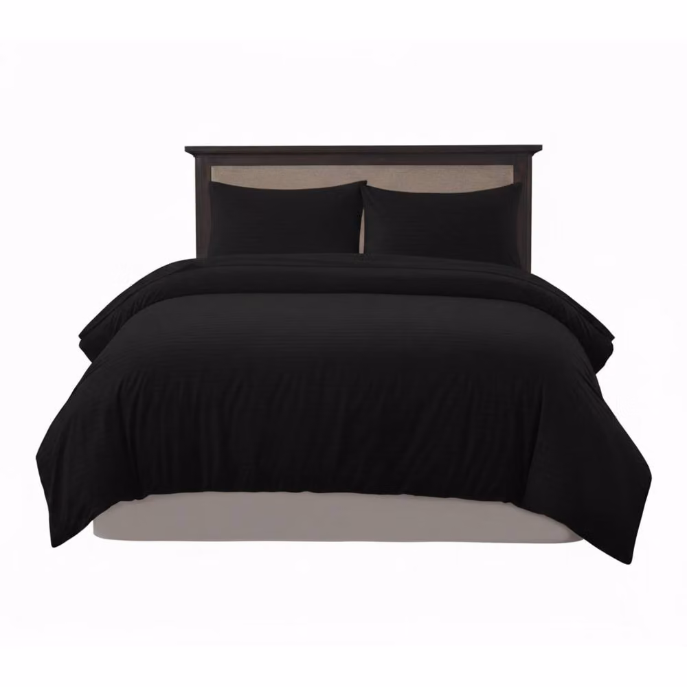 Snug City Black Embossed Stripe Microfibre Duvet Cover and Pillowcase Set, Super King, 200 x 200 cm – 2
