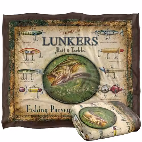 JQ Licensing Lunkers Bait Tackle Sign Super Soft White Fleece Throw Blanket W/D/H: 152 x 127 cm