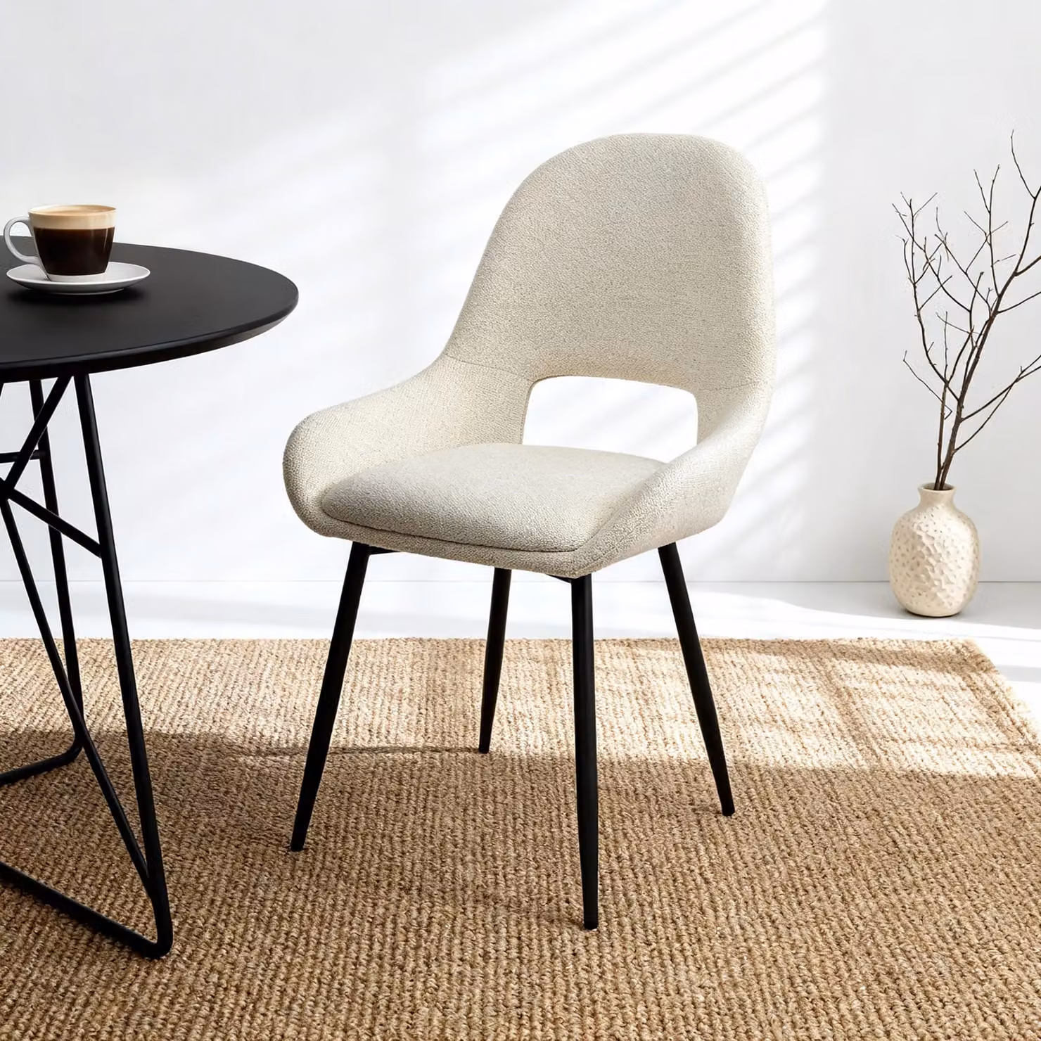 Home Garden Direct Pebble Set of 2 Bouclé Fabric Dining Chairs in Light Grey and Cream – 2