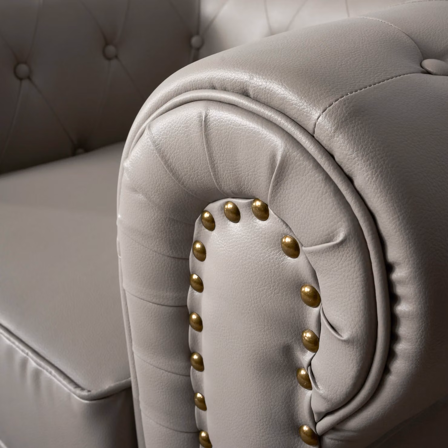 Bravich LTD Chesterfield 3-Seater Sofa in Grey Faux Leather with Button-Tufted Detail – 3