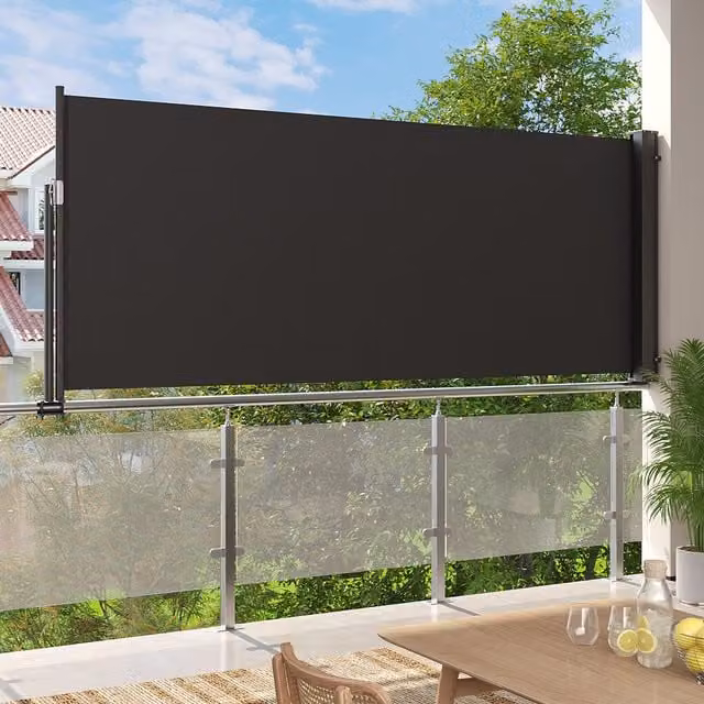 Livingandhome Grey Outdoor Retractable Side Awning Sunshade Blind, W/H: 120 x 120 cm
