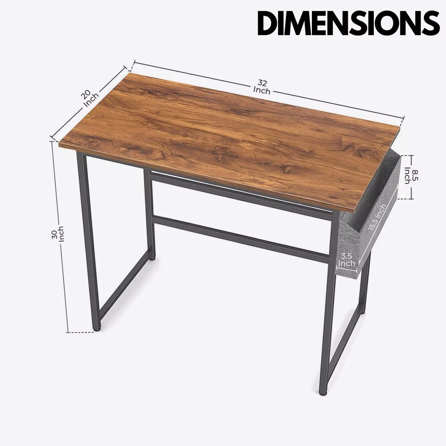 Rafaelo Mobilia Industrial Computer Desk with Storage Bag in Brown – 3