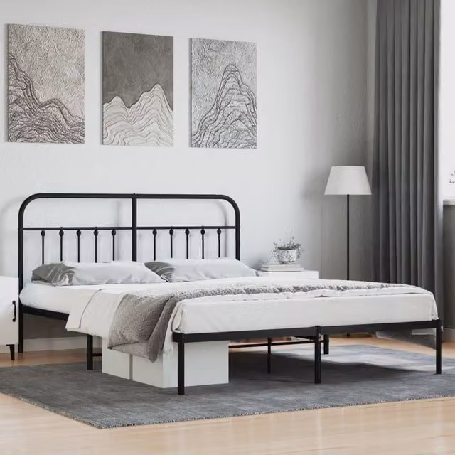 Berkfield Home Metal Bed Frame with Headboard in Black W/D/H: 183 x 213 cm