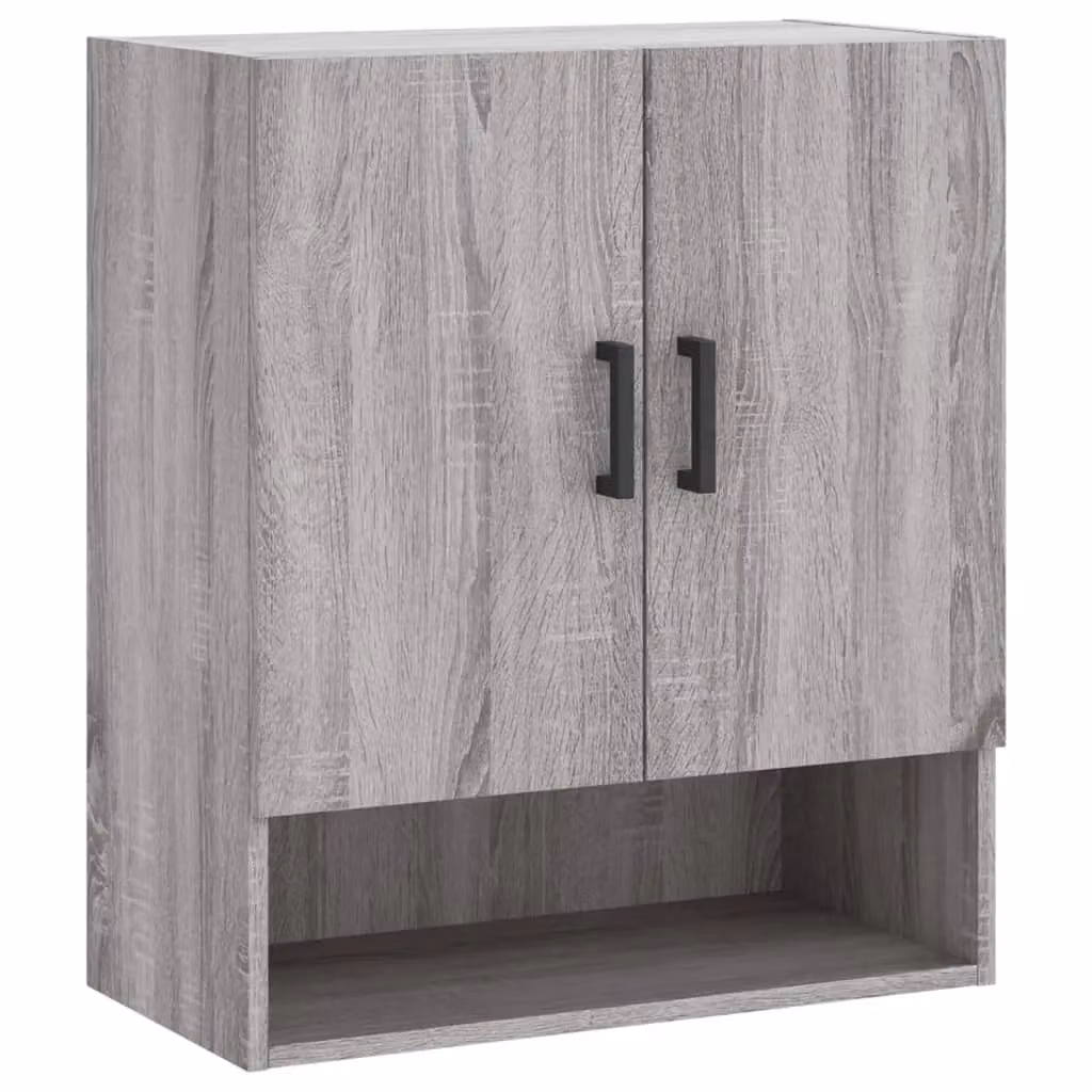 Berkfield Home Grey Sonoma Wall Cabinet with Hinged Doors and Open Shelf, W/D/H: 60 x 31 x 70 cm – 2