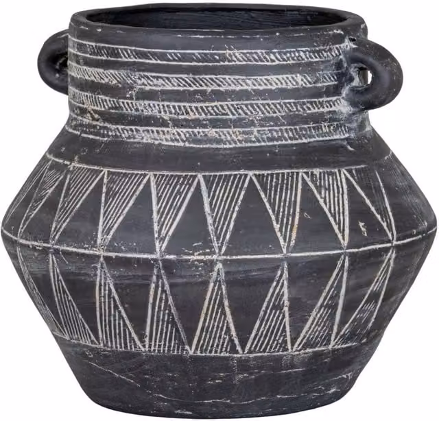 KDMD Etched Collection Tall Handle Ceramic Pot with Etched Detail in Black