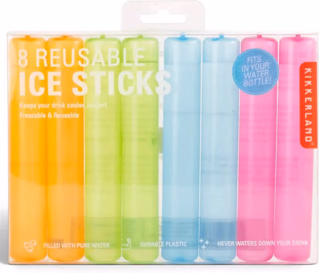 Kikkerland Set of 8 Reusable Round Plastic Ice Sticks in Multicolour