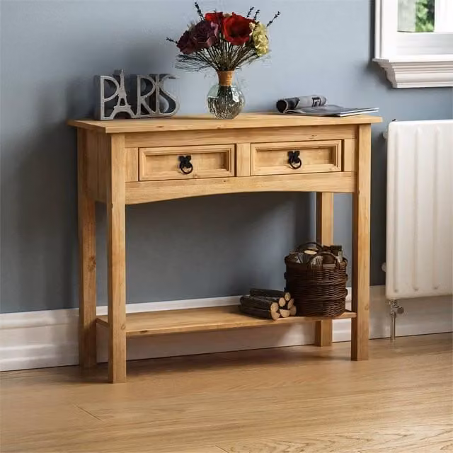 FORGEVIO 2 Drawer Wood Console Table in Natural Brown – 1